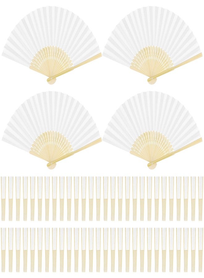 Aodaer 60 Pieces Paper Folding Fans Bamboo Handheld Fans Paper Folded Fans for Wedding Gift, Party Favors, DIY, Home Decoration, White - Image 1